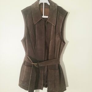 Sleeveless Suede Belted Vest - Brown